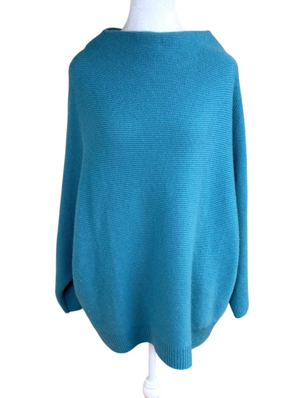 The Reset Sweater Wool Cashmere Teal Blue Funnel Neck Batwing (L/XL)